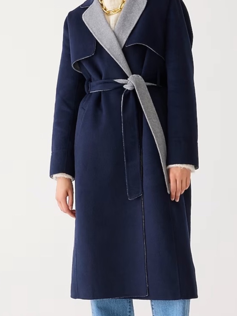 J. Crew Harriet Double Faced Wool Hooded Trench Navy Gray - Picture 8 of 14
